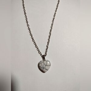White Heart Pendant on Stainless Steel Chain